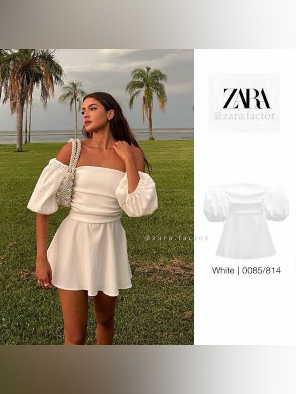 ZARA White Off-Shoulder Puff Sleeve Mini Dress, Size Small